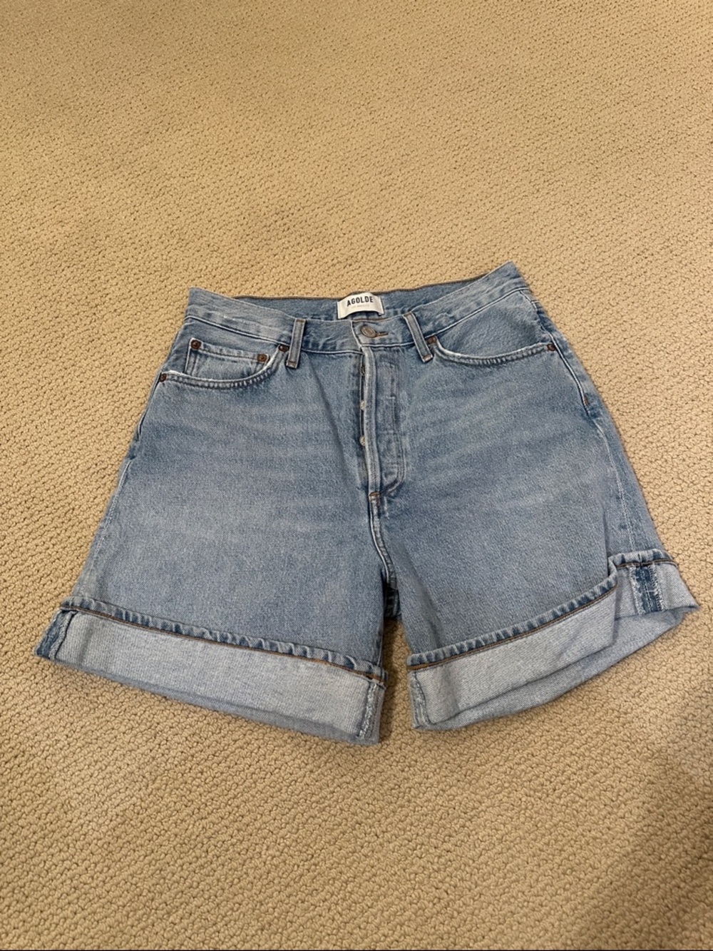 Agolde Light Blue Rolled-Hem High-Rise Jean Shorts